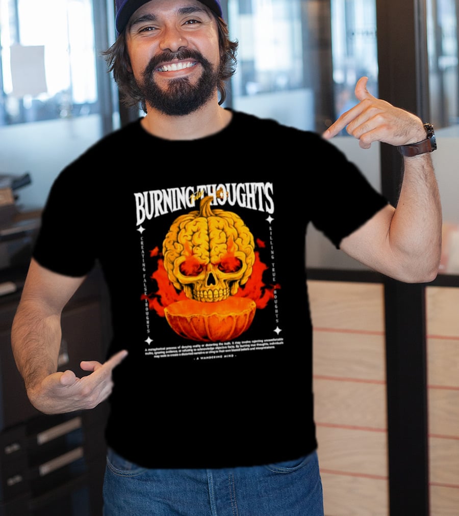Burning Thoughts Halloween Skull Pumpkin Fire Poem T-Shirt