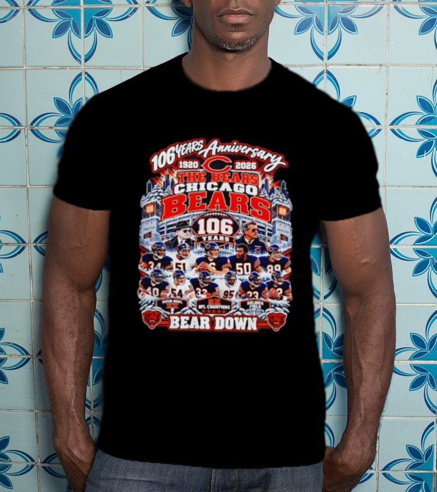 106 Years Anniversary 1920 2026 The Bears Chicago Bears 9x NFL Champions Soldier Field Bear Down T-Shirt