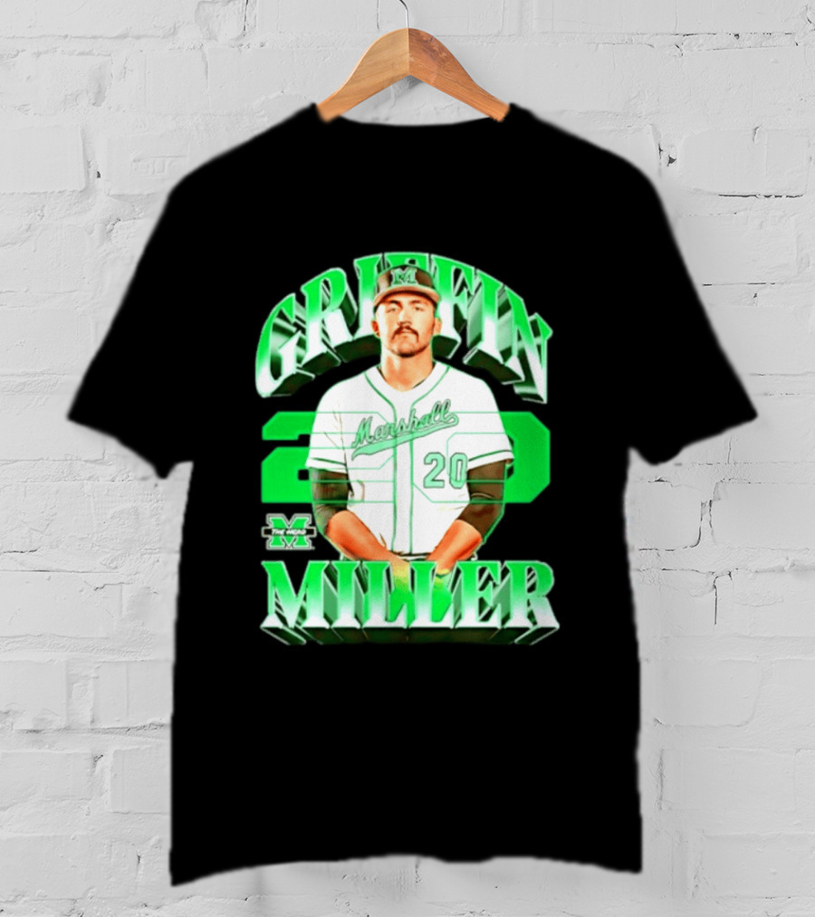 Marshall Thundering Herd NCAA Baseball Griffin Miller 20 Player Image T-Shirt