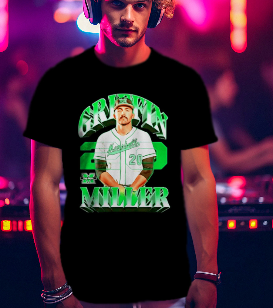 Marshall Thundering Herd NCAA Baseball Griffin Miller 20 Player Image T-Shirt