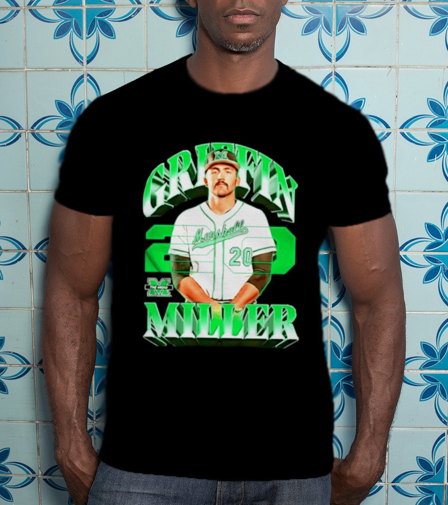 Marshall Thundering Herd NCAA Baseball Griffin Miller 20 Player Image T-Shirt