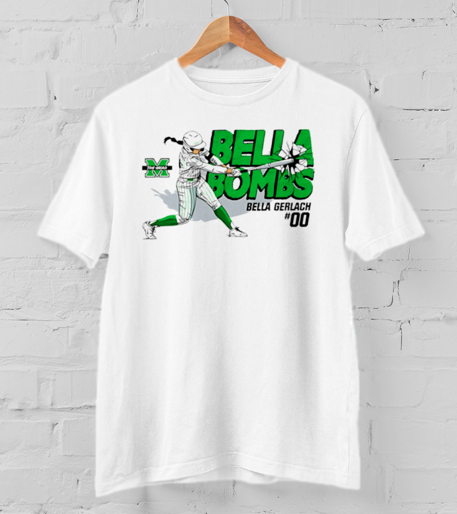 Marshall Thundering Herd Bella Bombs Bella Gerlach #00 NCAA Softball T-Shirt