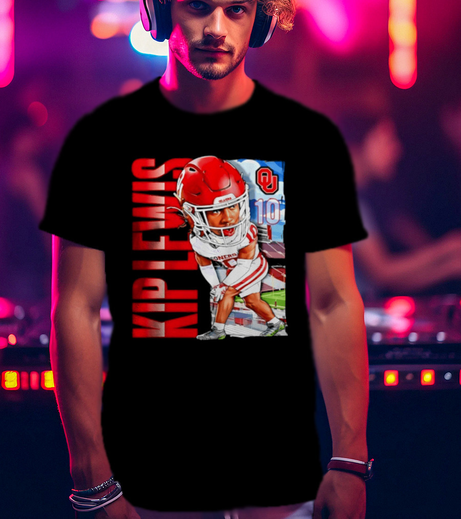 Kip Lewis 10 Oklahoma Sooners NCAA Football Player Caricature T-Shirt