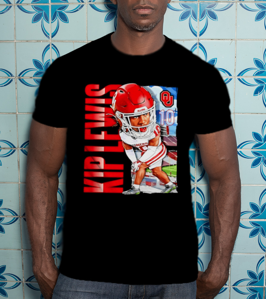 Kip Lewis 10 Oklahoma Sooners NCAA Football Player Caricature T-Shirt