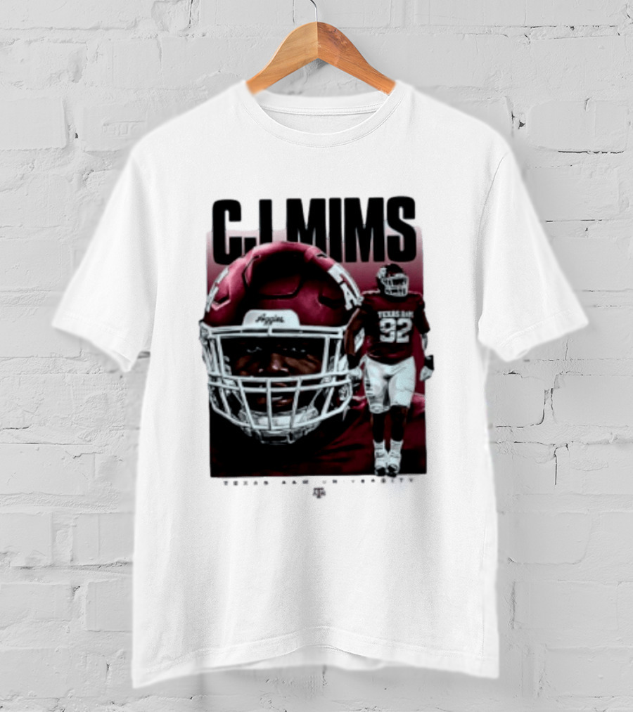 CJ Mims 92 Texas A&M Football NCAA Player T-Shirt