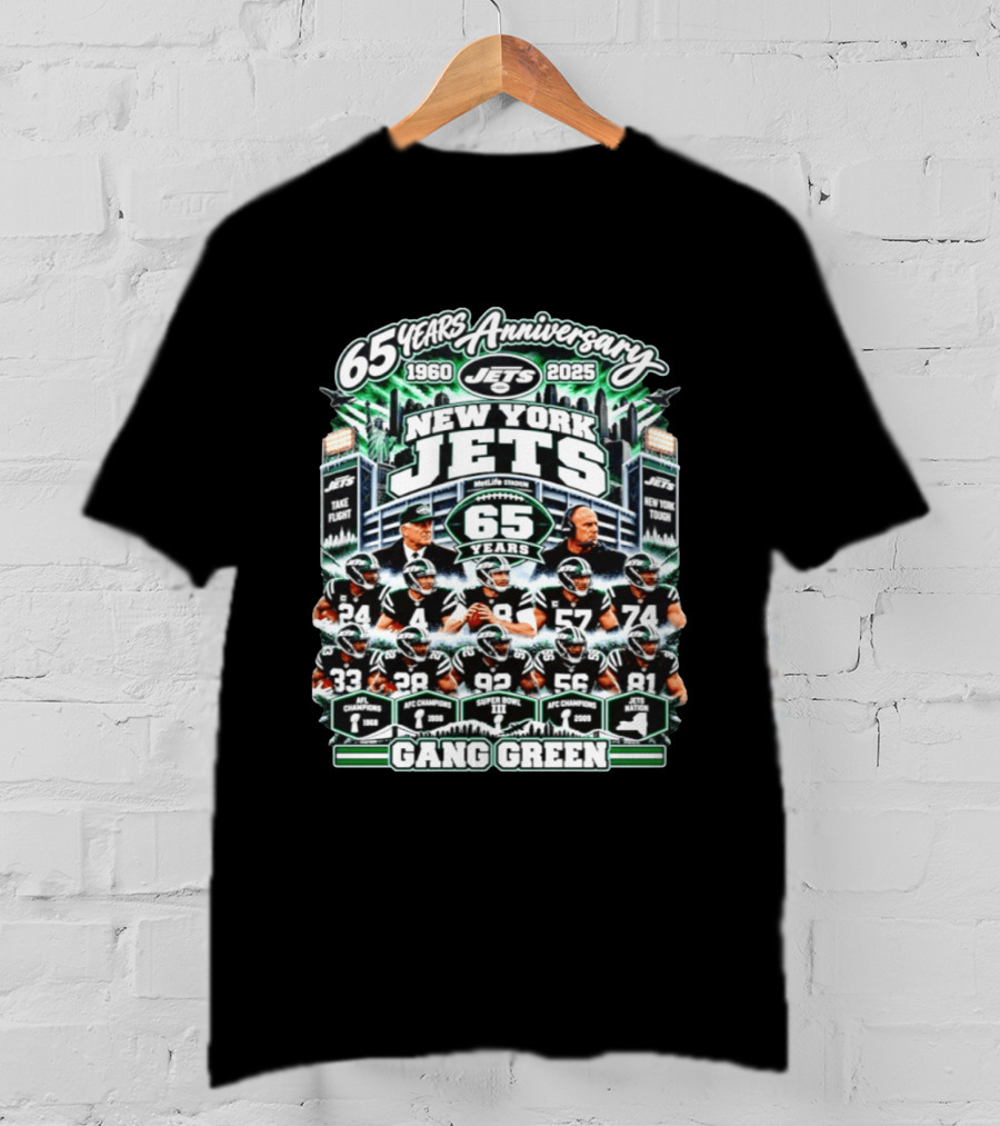 New York Jets 65 Years Anniversary 1960 2025 MetLife Stadium Gang Green NFL Champions T-Shirt