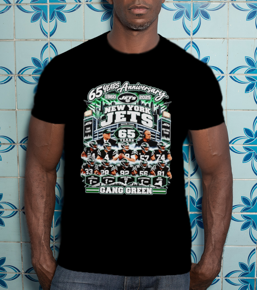 New York Jets 65 Years Anniversary 1960 2025 MetLife Stadium Gang Green NFL Champions T-Shirt