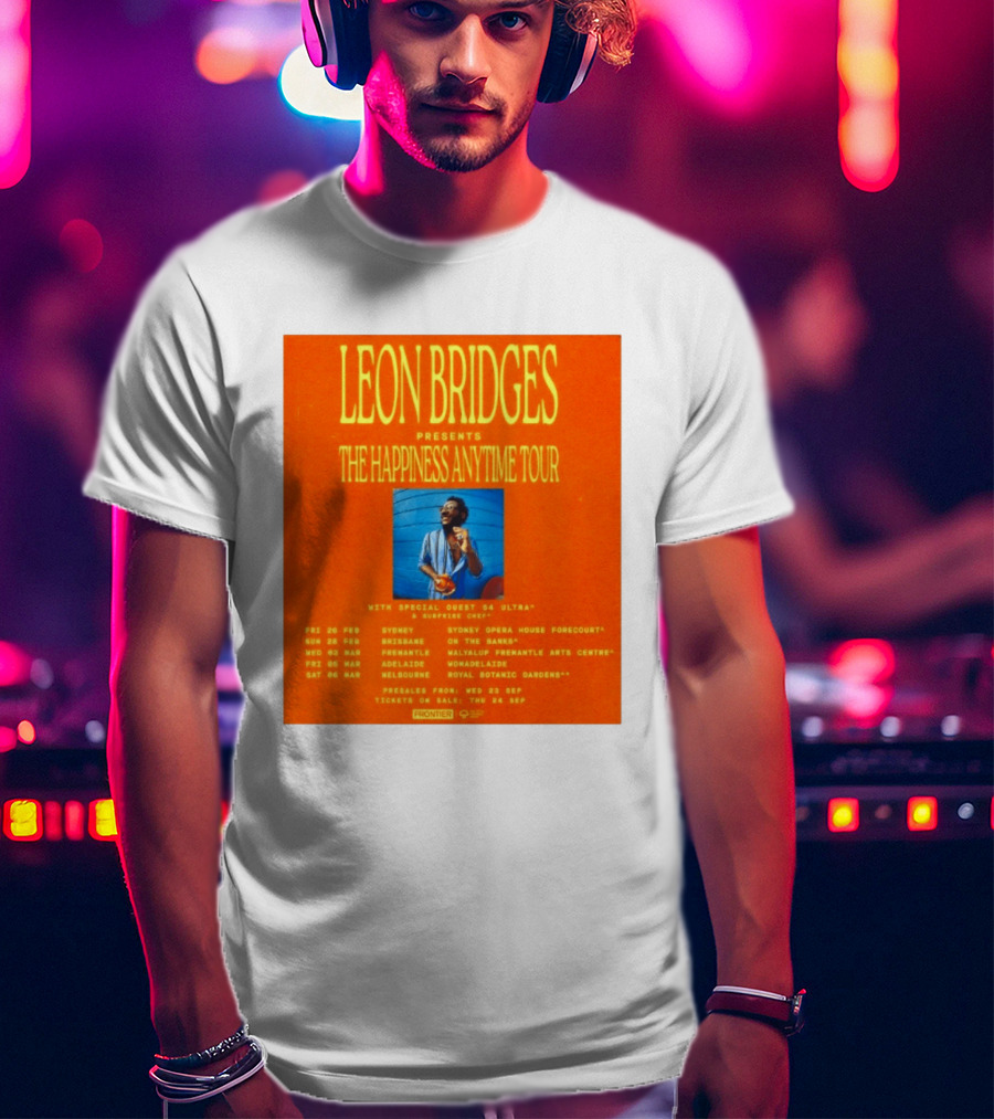 Leon Bridges Presents The Happiness Anytime Tour 2026 With Special Guests Australia Dates T-Shirt