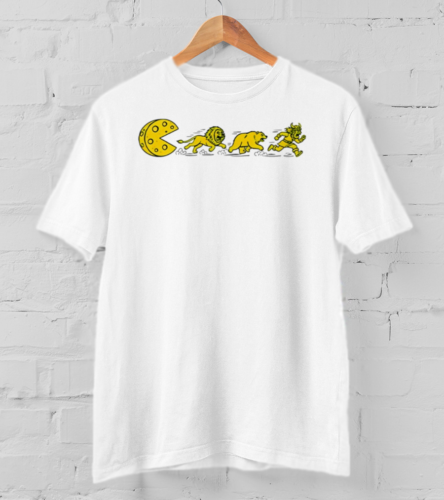 Pac Man Cheesehead Chasing Lions Bears Vikings T-Shirt