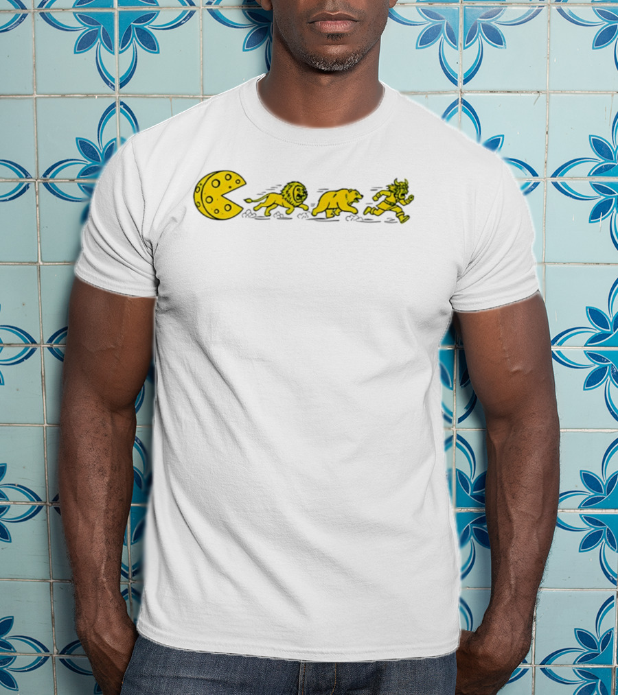 Pac Man Cheesehead Chasing Lions Bears Vikings T-Shirt