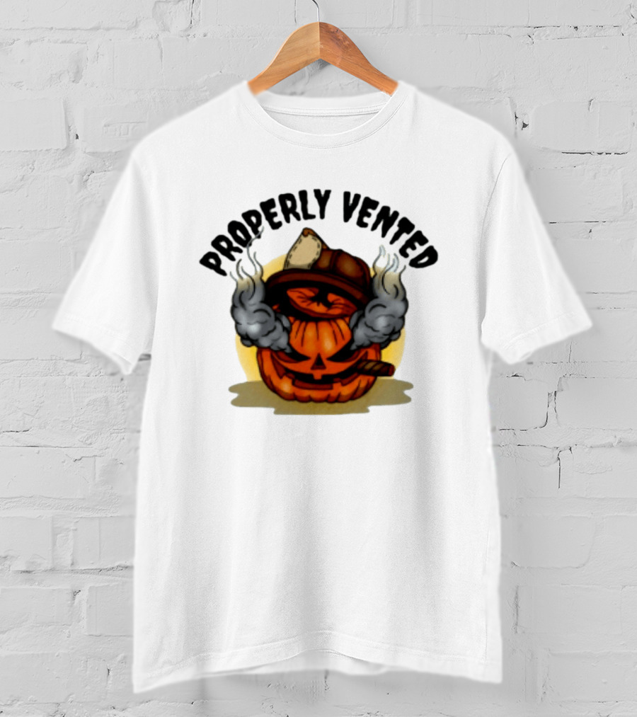 Properly Vented Firefighter Pumpkin Halloween Smoky Jack O' Lantern T-Shirt