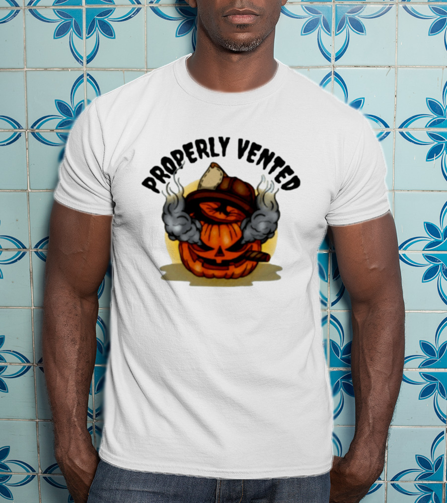 Properly Vented Firefighter Pumpkin Halloween Smoky Jack O' Lantern T-Shirt