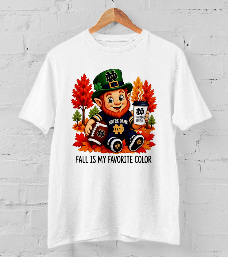 Notre Dame Fighting Irish Leprechaun Fall Is My Favorite Color Football T-Shirt