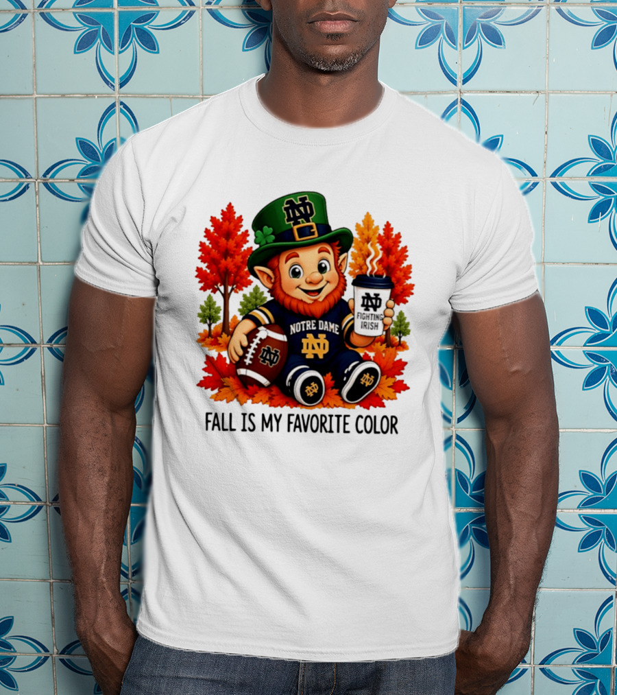 Notre Dame Fighting Irish Leprechaun Fall Is My Favorite Color Football T-Shirt