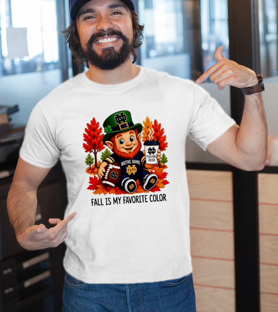 Notre Dame Fighting Irish Leprechaun Fall Is My Favorite Color Football T-Shirt