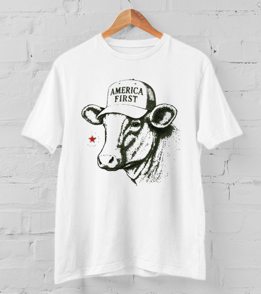 America First Hat Cow Star T-Shirt