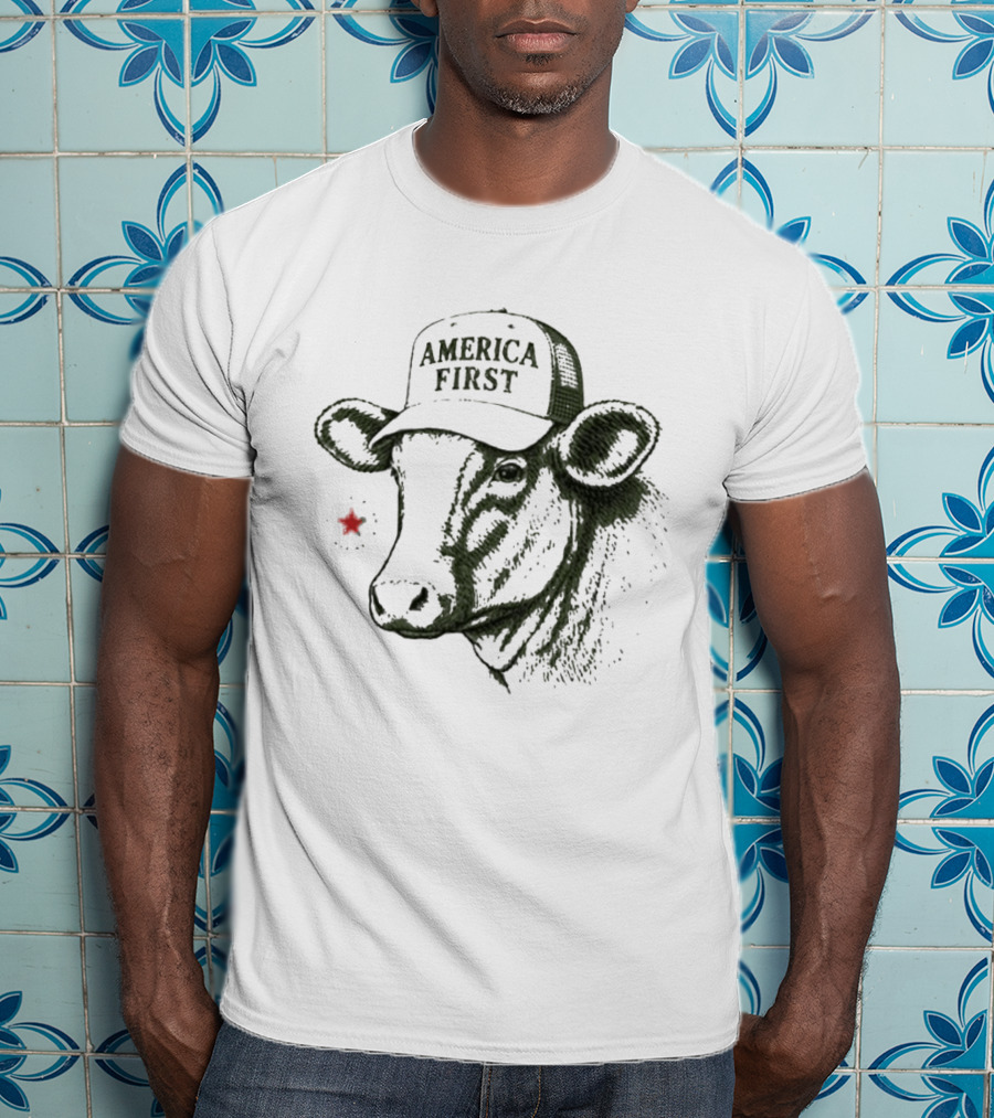 America First Hat Cow Star T-Shirt