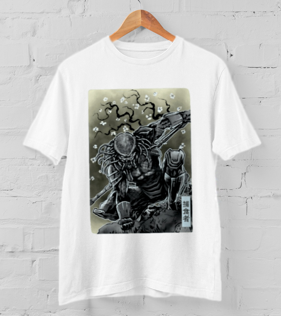 Yautja Samurai Mashup With Cherry Blossoms T-Shirt