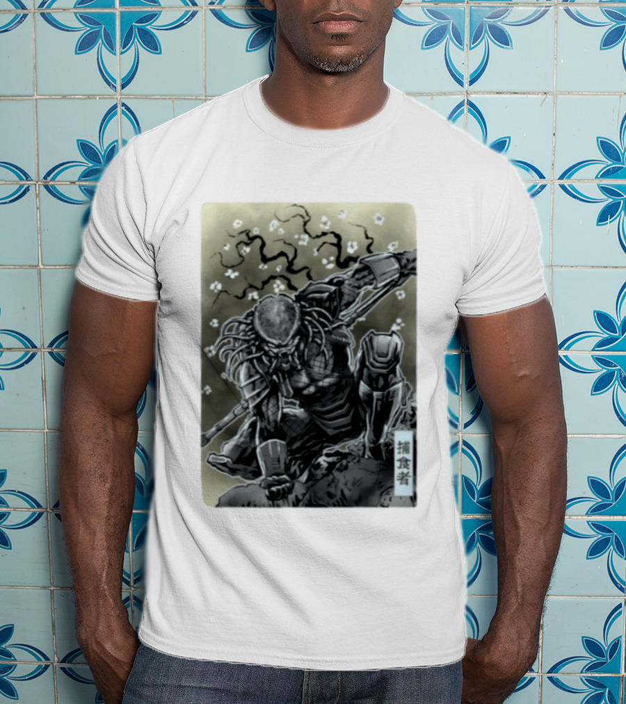Yautja Samurai Mashup With Cherry Blossoms T-Shirt