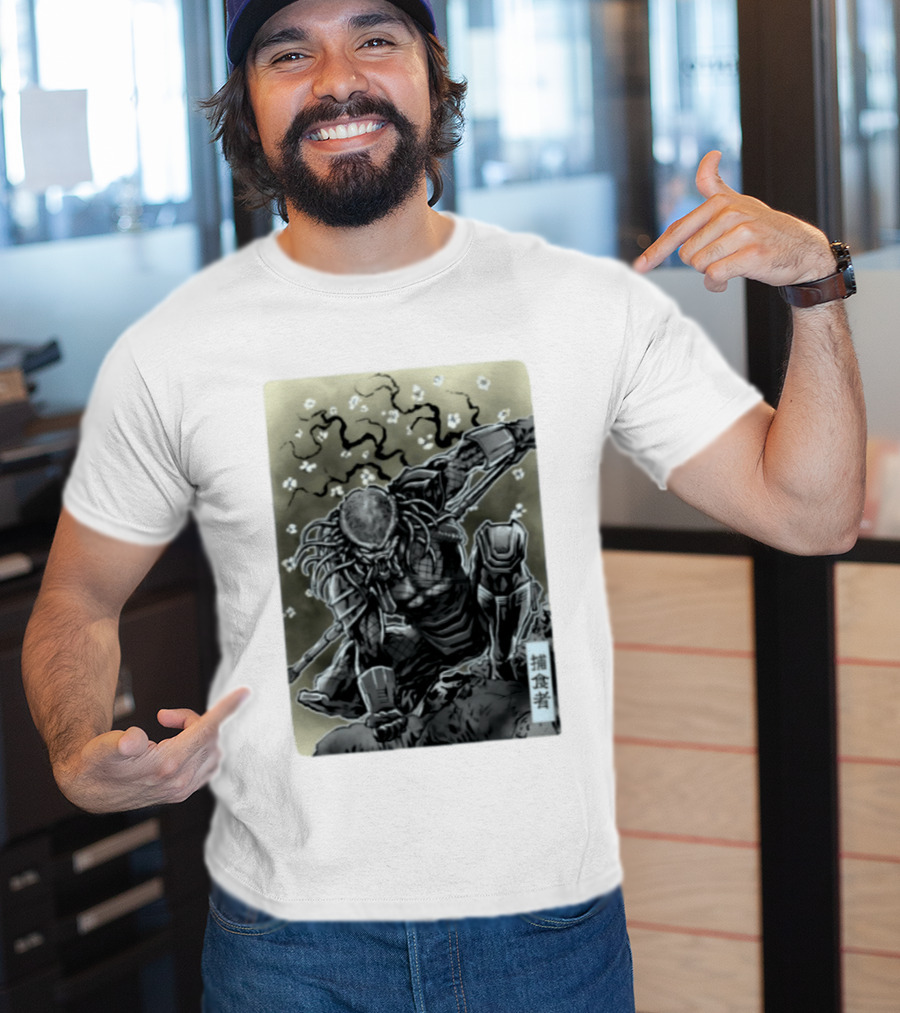 Yautja Samurai Mashup With Cherry Blossoms T-Shirt