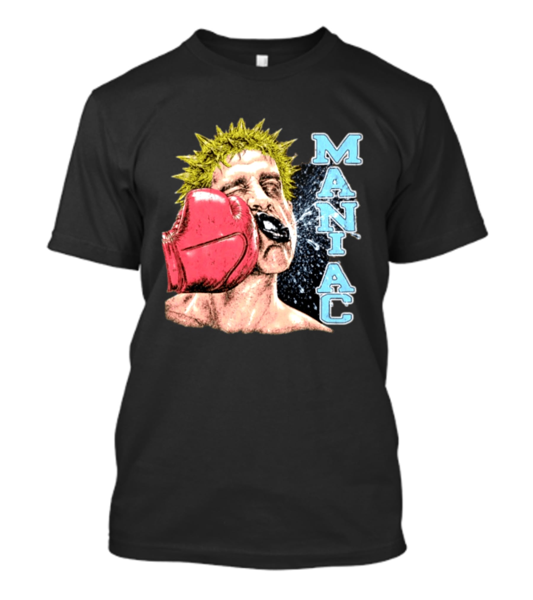 Maniac Boxer Punching Face With Red Glove And Spiky Green Hair T-Shirt