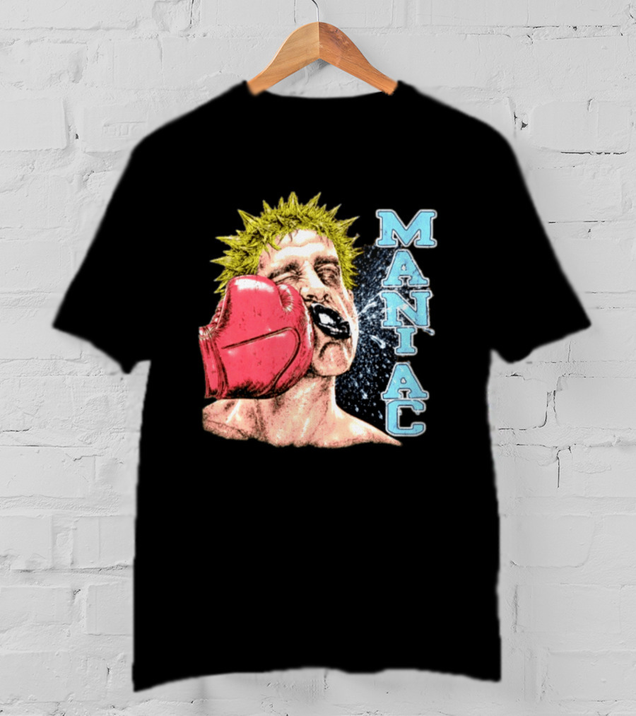 Maniac Boxer Punching Face With Red Glove And Spiky Green Hair T-Shirt