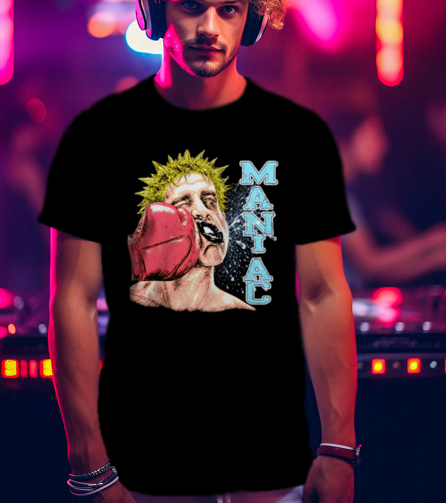 Maniac Boxer Punching Face With Red Glove And Spiky Green Hair T-Shirt