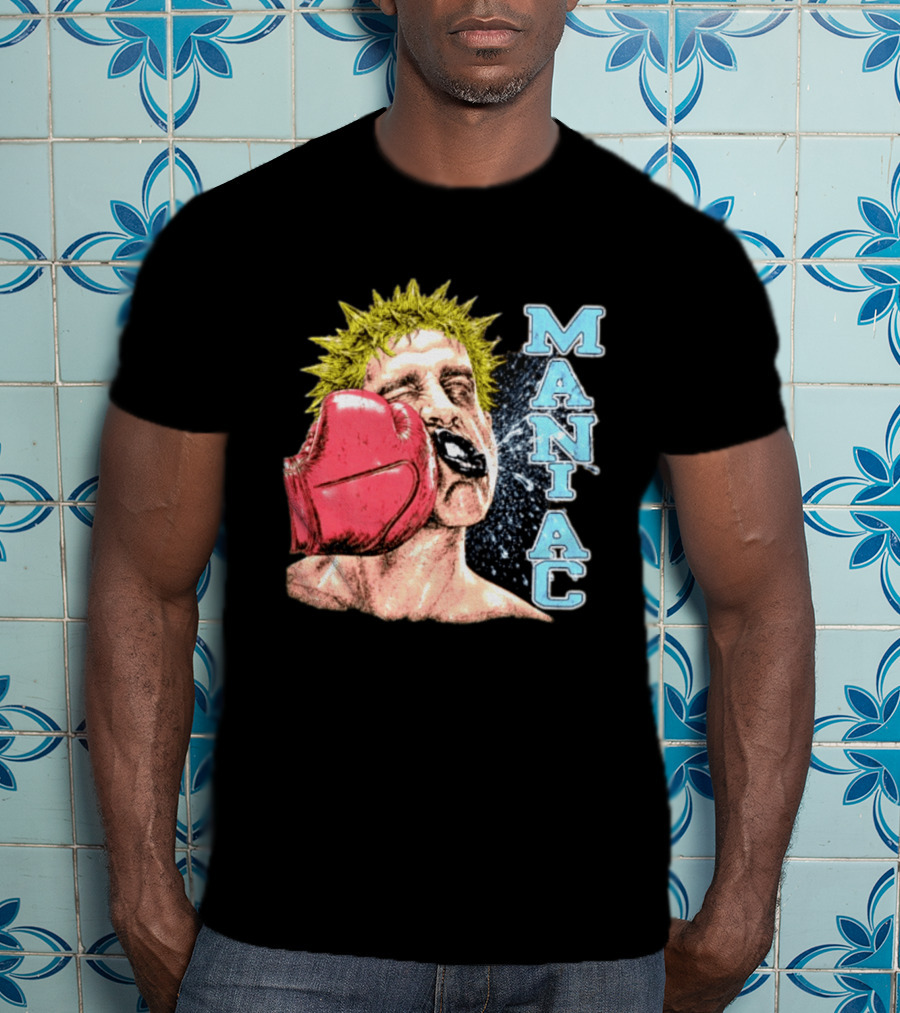 Maniac Boxer Punching Face With Red Glove And Spiky Green Hair T-Shirt