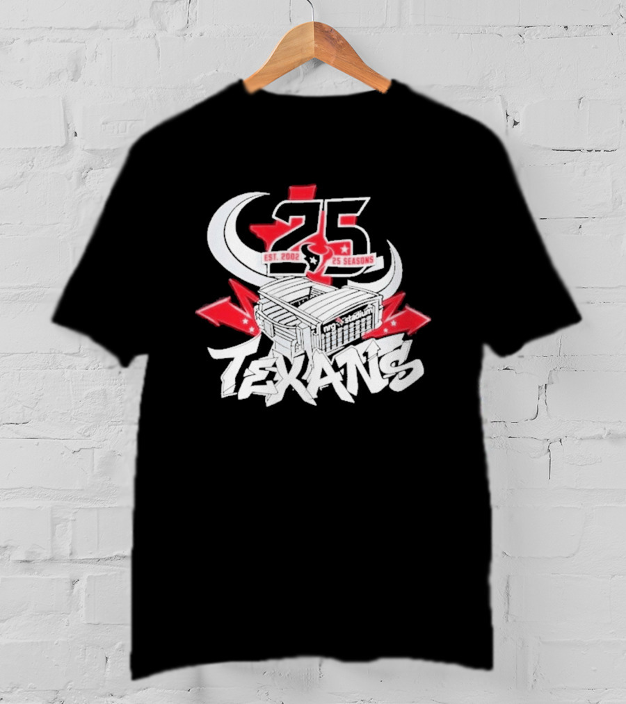 Est 2002 Texans 25 Seasons Stadium Horns Banners T-Shirt