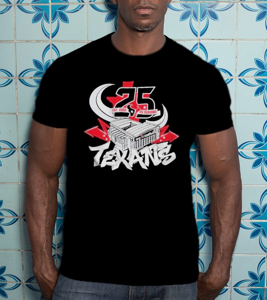 Est 2002 Texans 25 Seasons Stadium Horns Banners T-Shirt