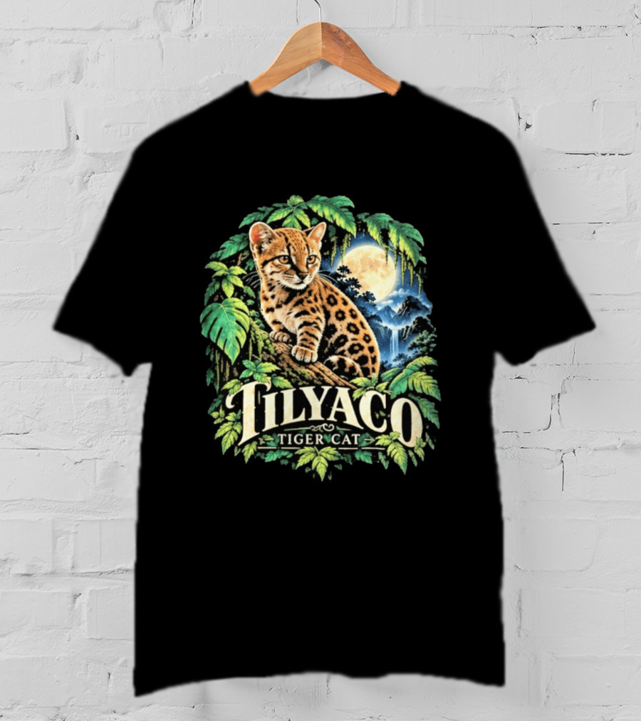 Tilyaco Tiger Cat Jungle Moonlit Scene T-Shirt