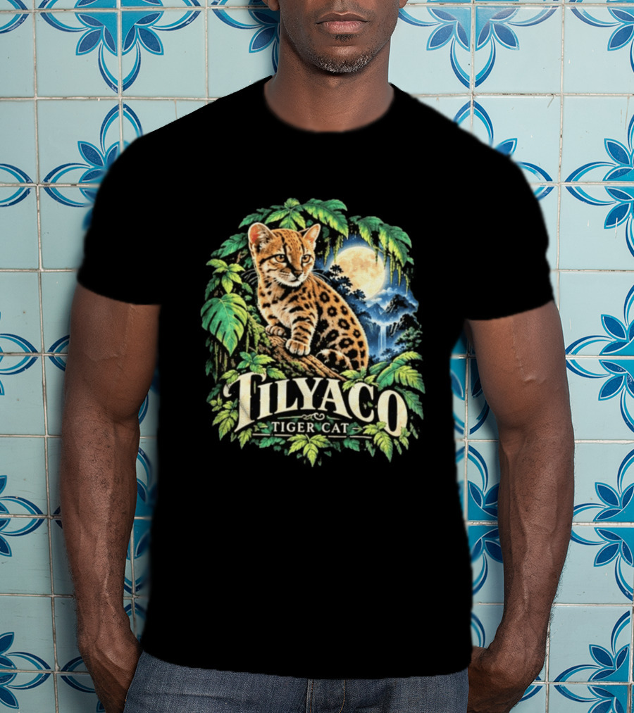 Tilyaco Tiger Cat Jungle Moonlit Scene T-Shirt