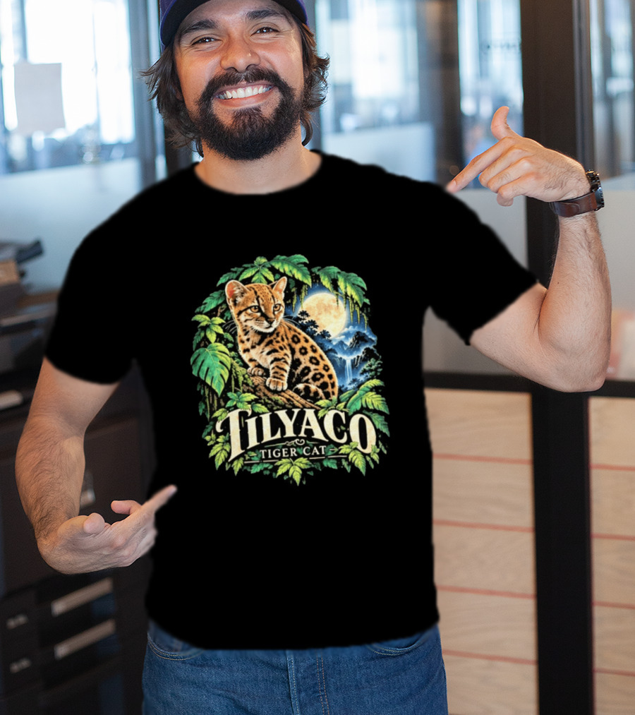 Tilyaco Tiger Cat Jungle Moonlit Scene T-Shirt