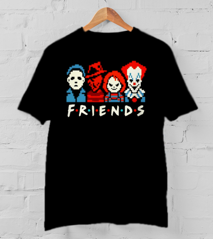 Friends Horror Movie Characters Pixel Art Michael Freddy Chucky Pennywise T-Shirt