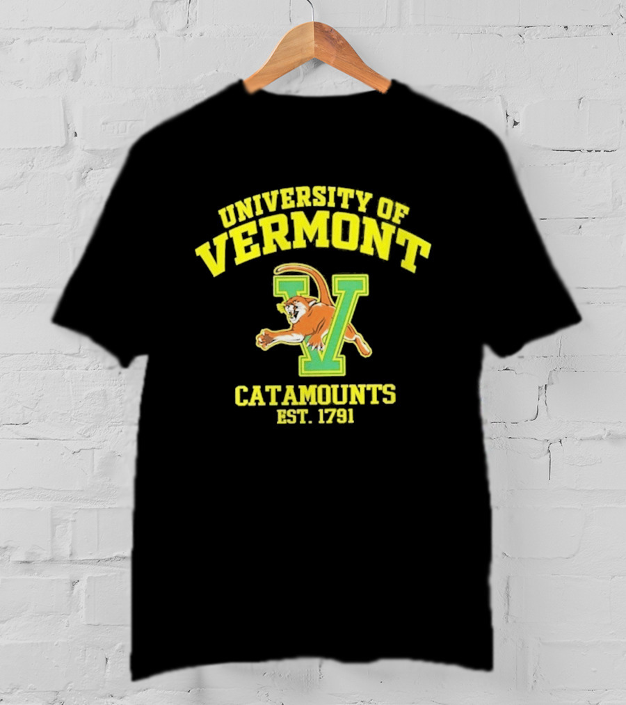 University Of Vermont Catamounts Est 1791 Iconic V Symbol With Panther T-Shirt