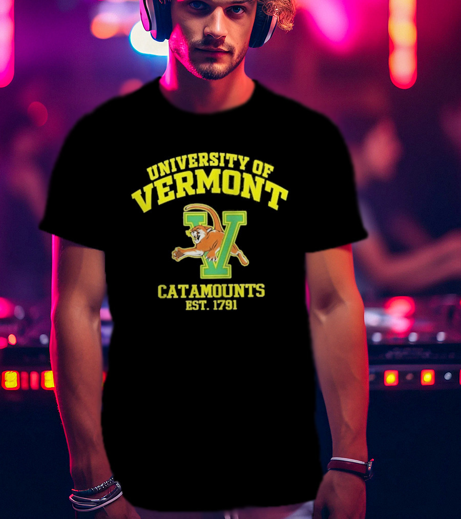 University Of Vermont Catamounts Est 1791 Iconic V Symbol With Panther T-Shirt