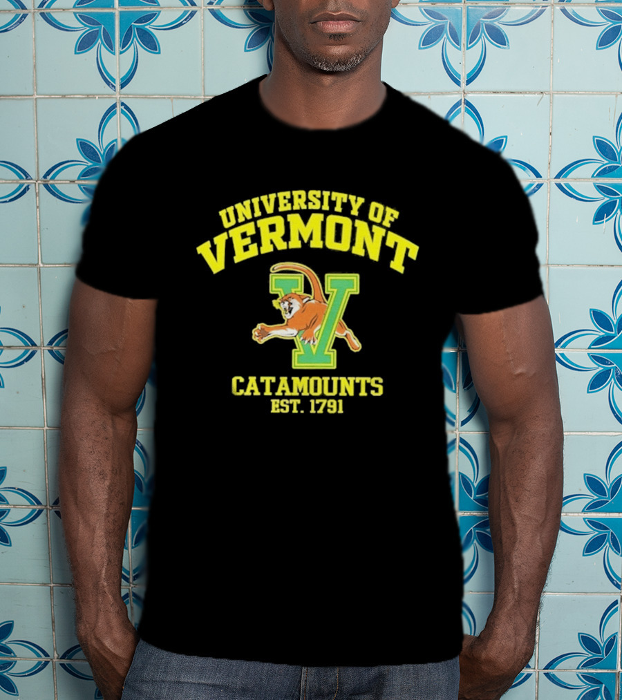 University Of Vermont Catamounts Est 1791 Iconic V Symbol With Panther T-Shirt