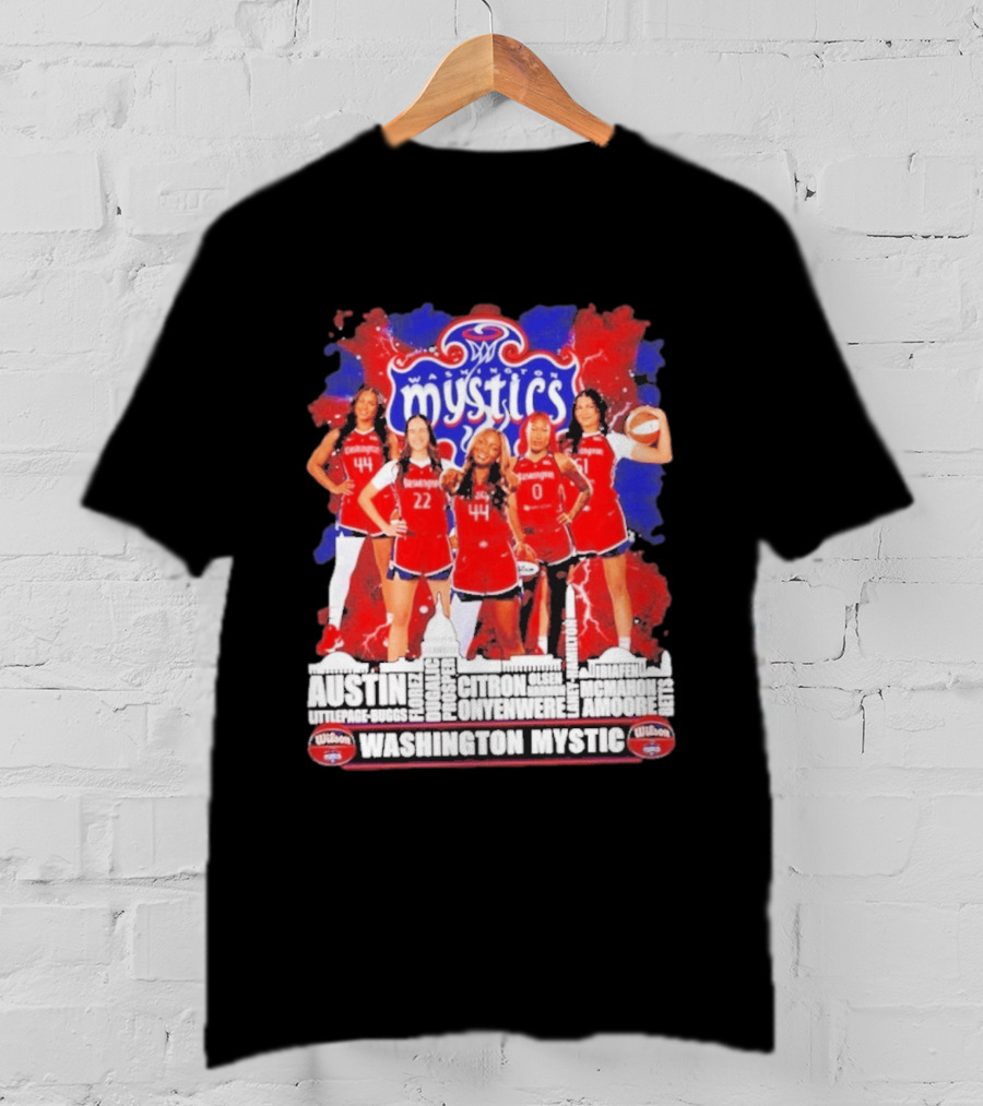 Washington Mystics Roster WNBA Basketball Skyline Austin Littlepage Buggs Poole Citron Onyenwere Amihere Olsen McMahon Amooore T-Shirt