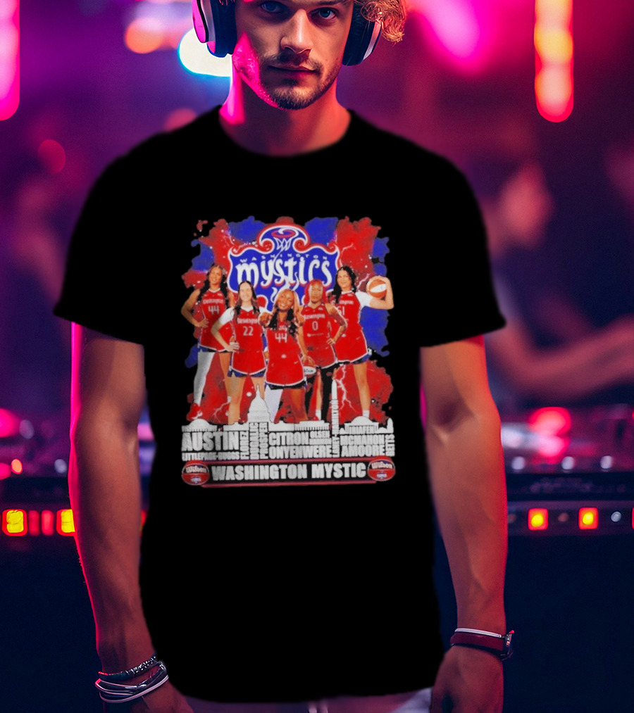 Washington Mystics Roster WNBA Basketball Skyline Austin Littlepage Buggs Poole Citron Onyenwere Amihere Olsen McMahon Amooore T-Shirt