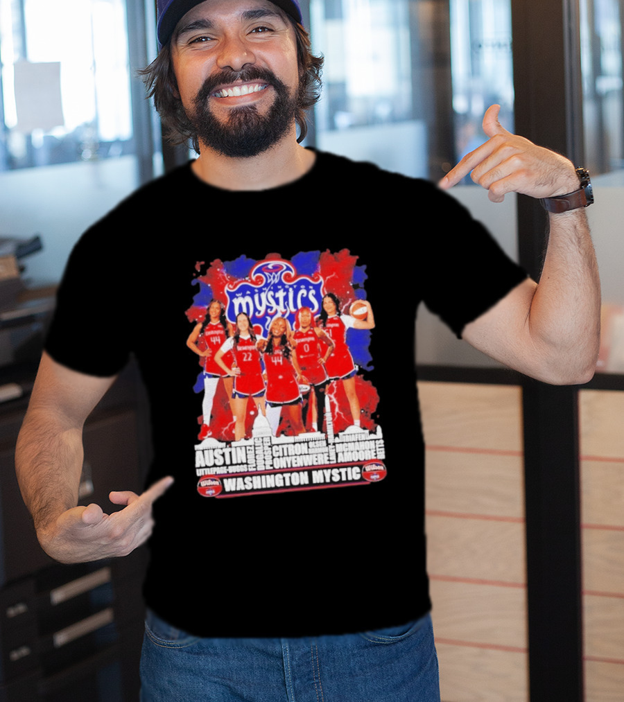 Washington Mystics Roster WNBA Basketball Skyline Austin Littlepage Buggs Poole Citron Onyenwere Amihere Olsen McMahon Amooore T-Shirt