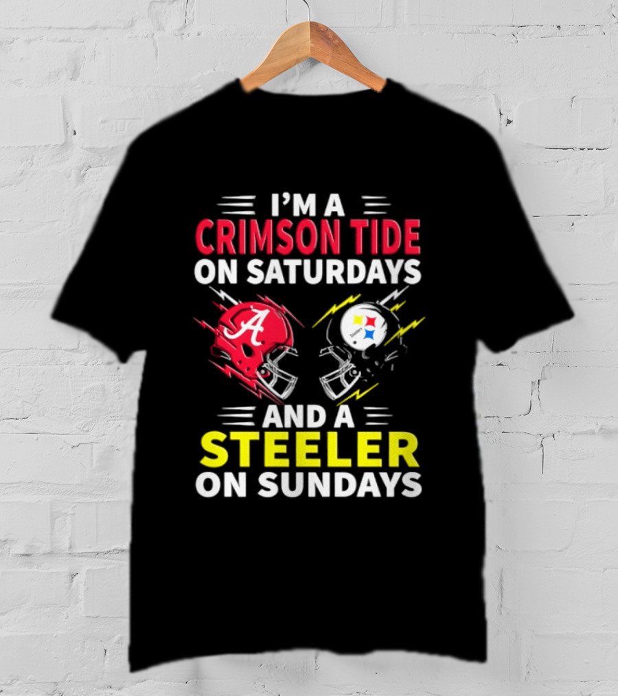 I'm A Crimson Tide On Saturdays And A Steeler On Sundays Football Helmet Fan Gear T-Shirt