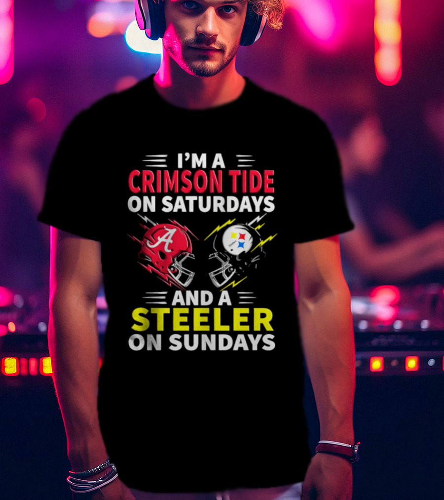 I'm A Crimson Tide On Saturdays And A Steeler On Sundays Football Helmet Fan Gear T-Shirt