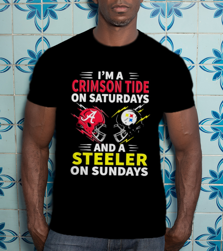 I'm A Crimson Tide On Saturdays And A Steeler On Sundays Football Helmet Fan Gear T-Shirt