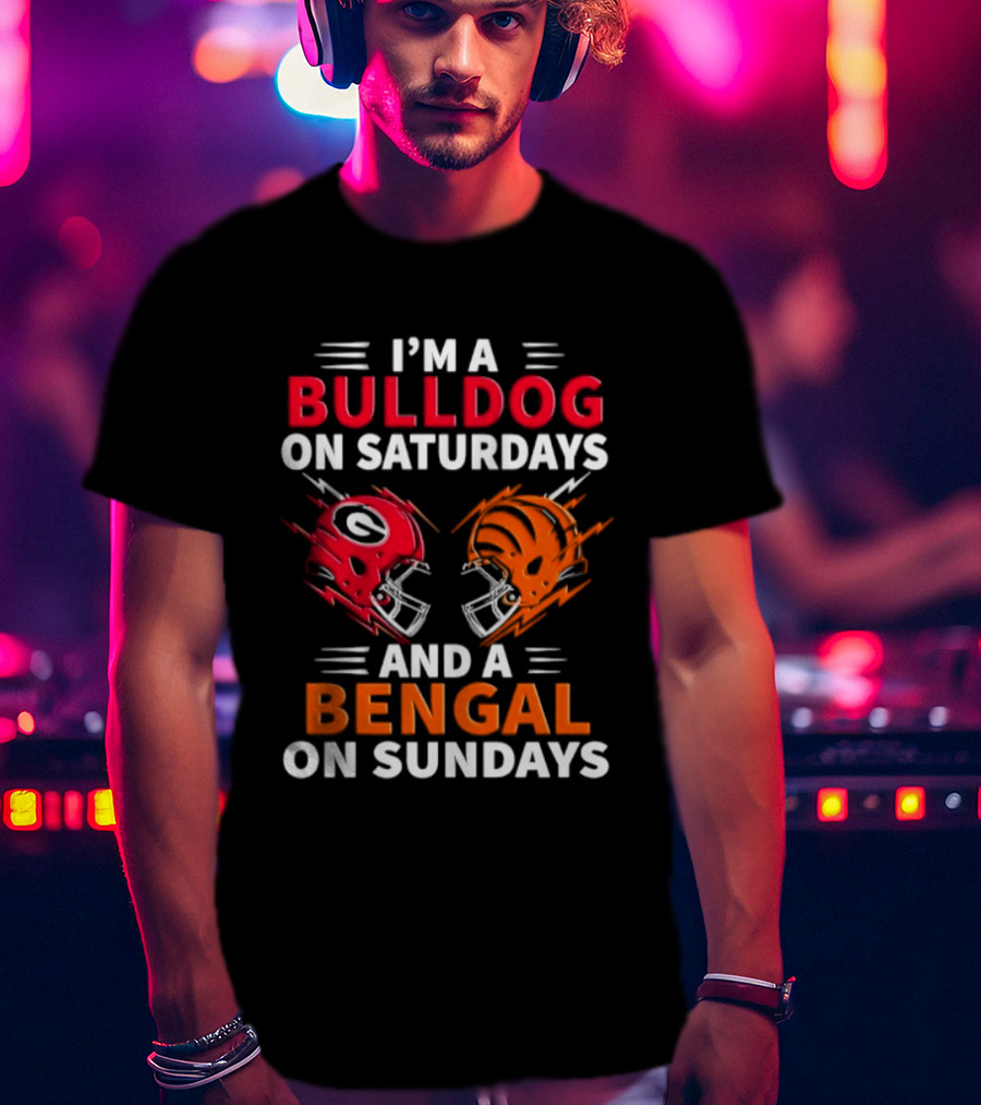 I'm A Bulldog On Saturdays And A Bengal On Sundays Football Helmets T-Shirt