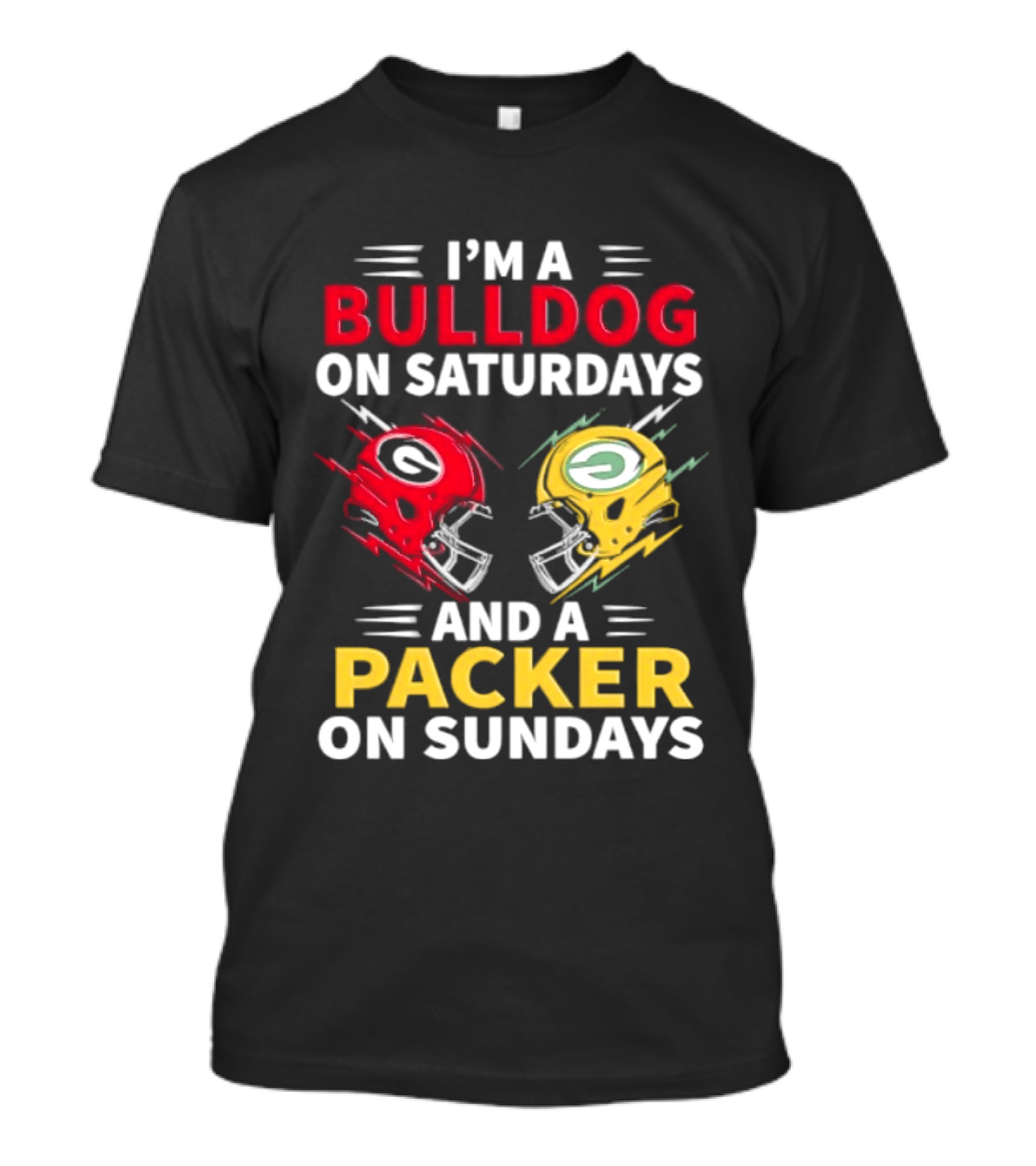 I'm A Bulldog On Saturdays And A Packer On Sundays Football Helmets T-Shirt