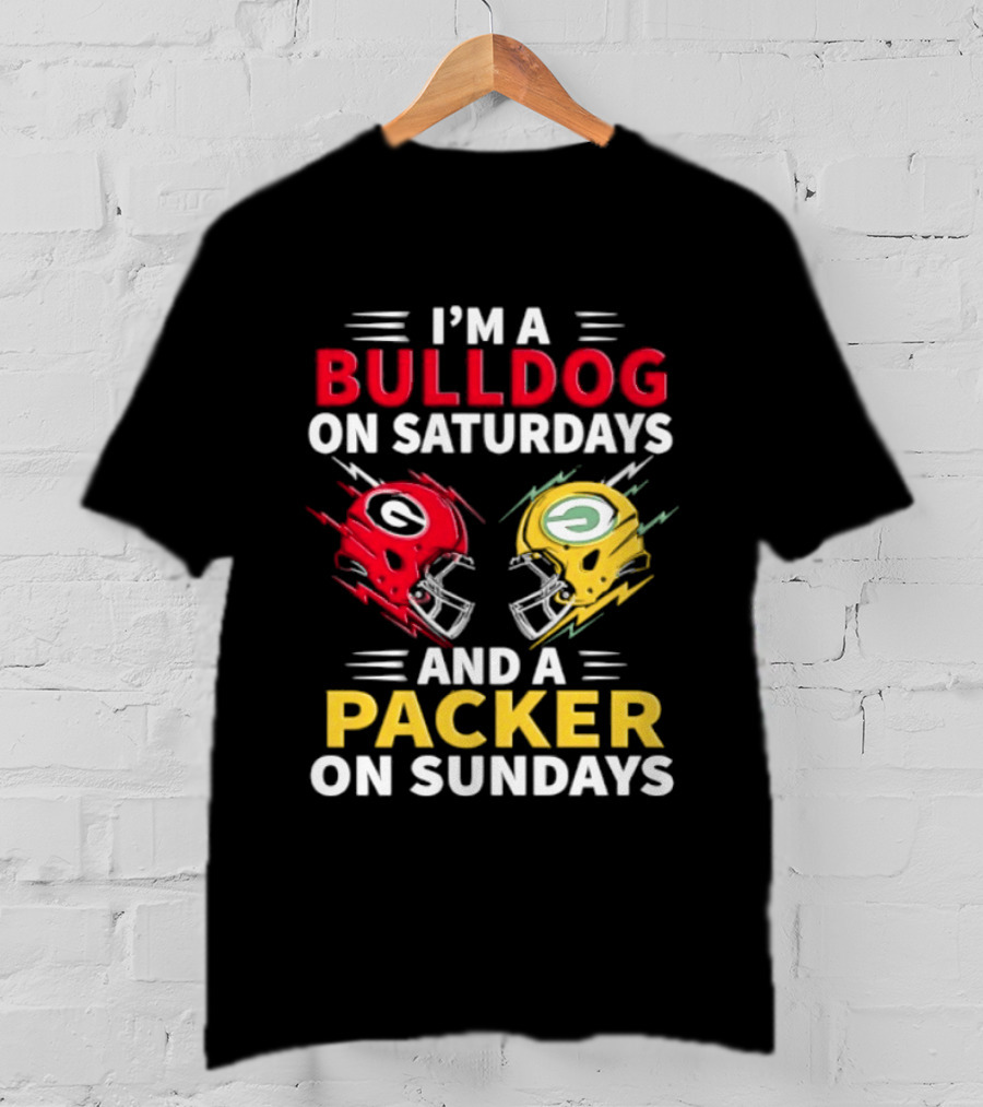 I'm A Bulldog On Saturdays And A Packer On Sundays Football Helmets T-Shirt