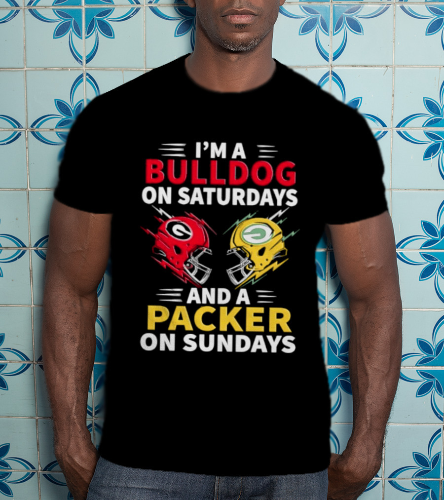 I'm A Bulldog On Saturdays And A Packer On Sundays Football Helmets T-Shirt