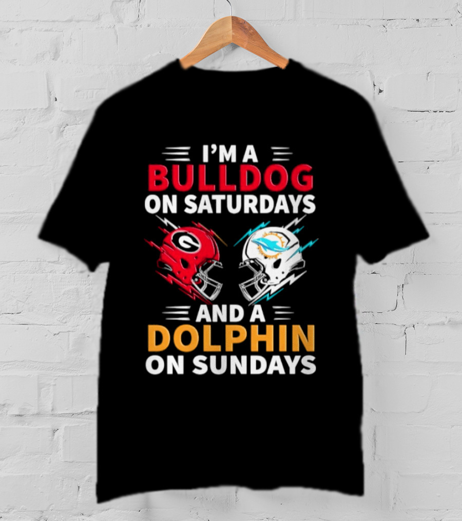 I'm A Bulldog On Saturdays And A Dolphin On Sundays Football Helmets T-Shirt
