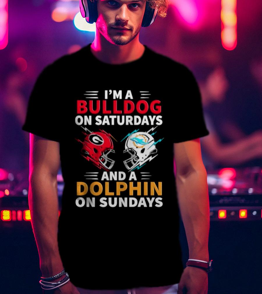 I'm A Bulldog On Saturdays And A Dolphin On Sundays Football Helmets T-Shirt