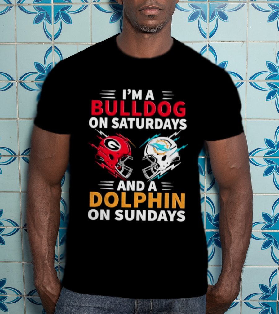 I'm A Bulldog On Saturdays And A Dolphin On Sundays Football Helmets T-Shirt